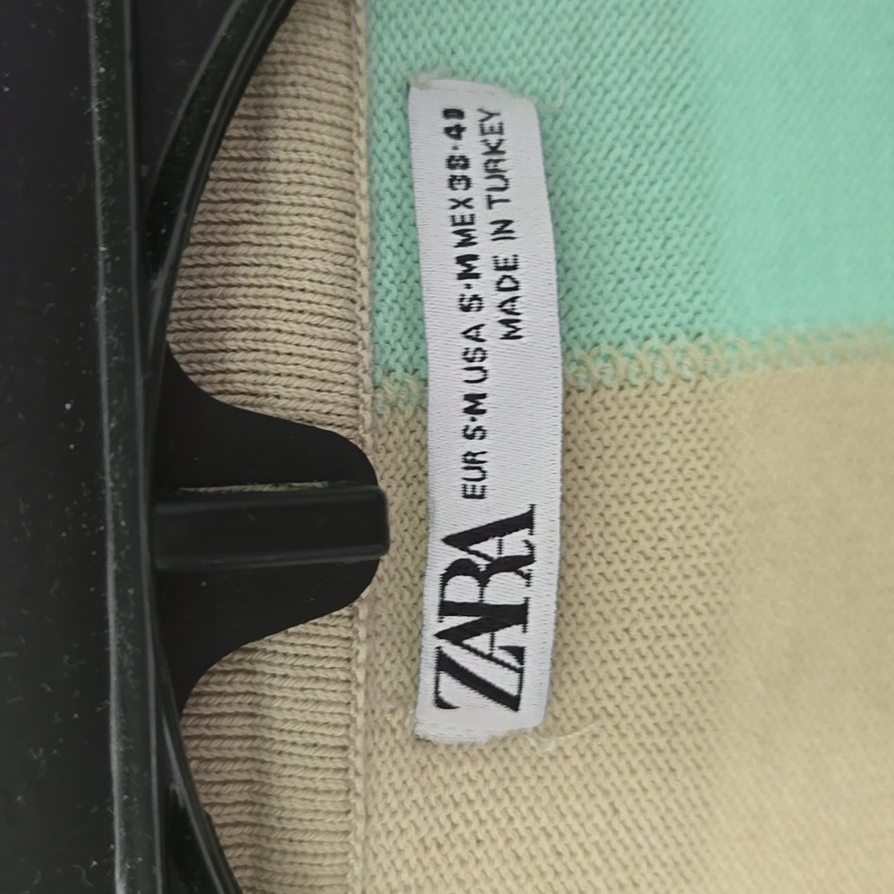 ZARA Aqua and Tan Checkered Polo Shirt - Picture 4 of 9